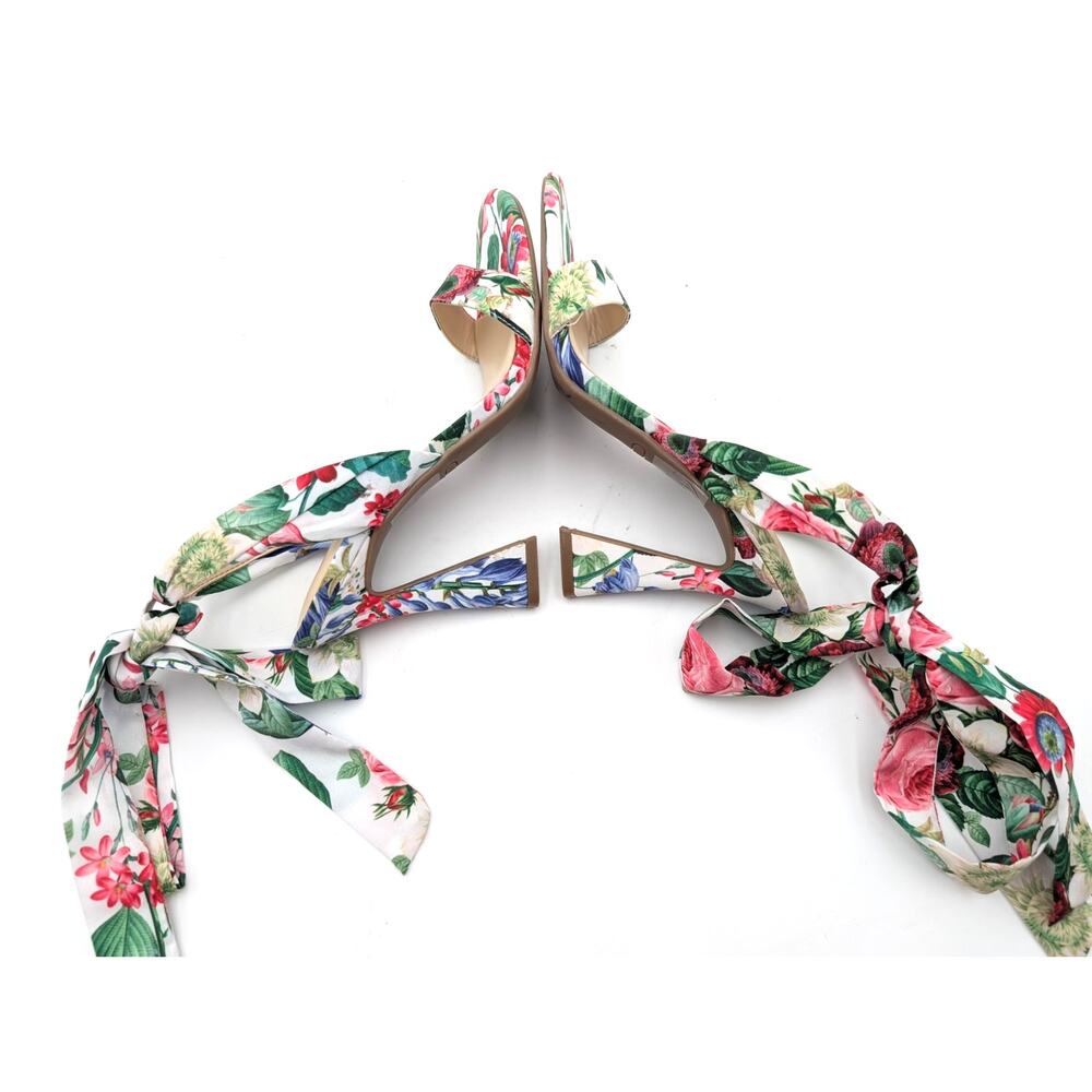 Nine West Kobs Ankle Tie Heel Sandal Women's White Floral Size US5.5M EU36 - Picture 6 of 11